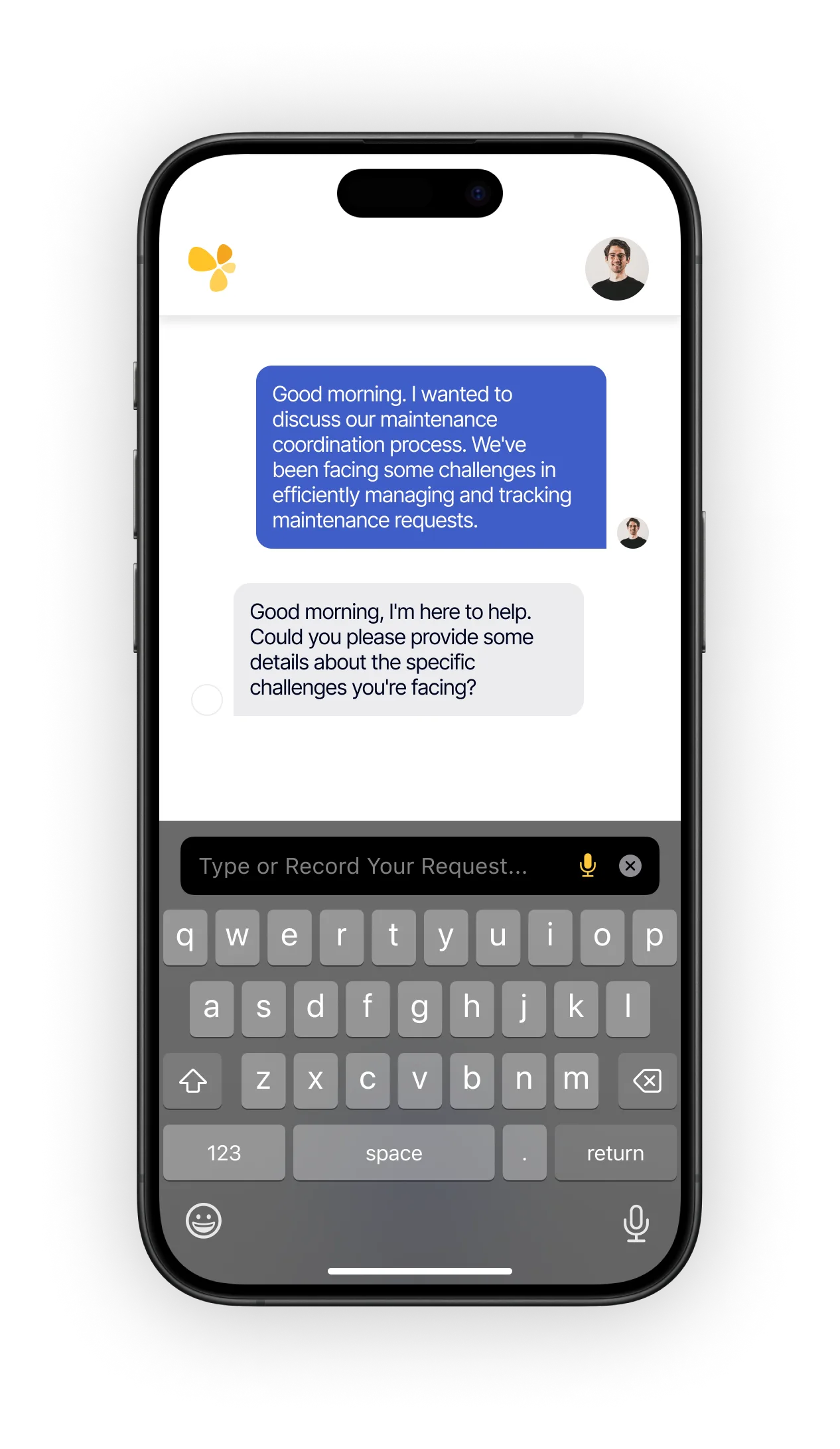 A phone showing an AI assistant for property management