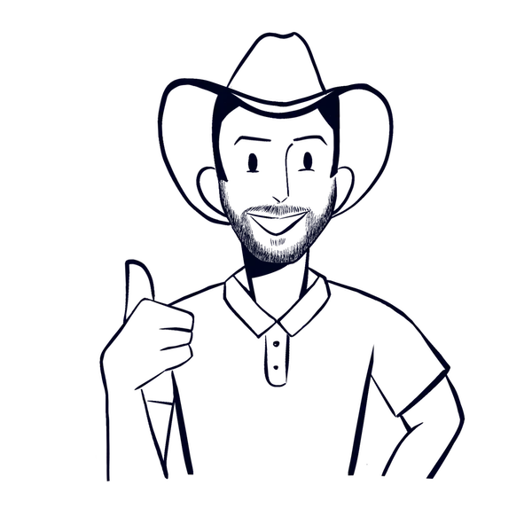 An illustration of a man with a cowboy hat with his thumb up
